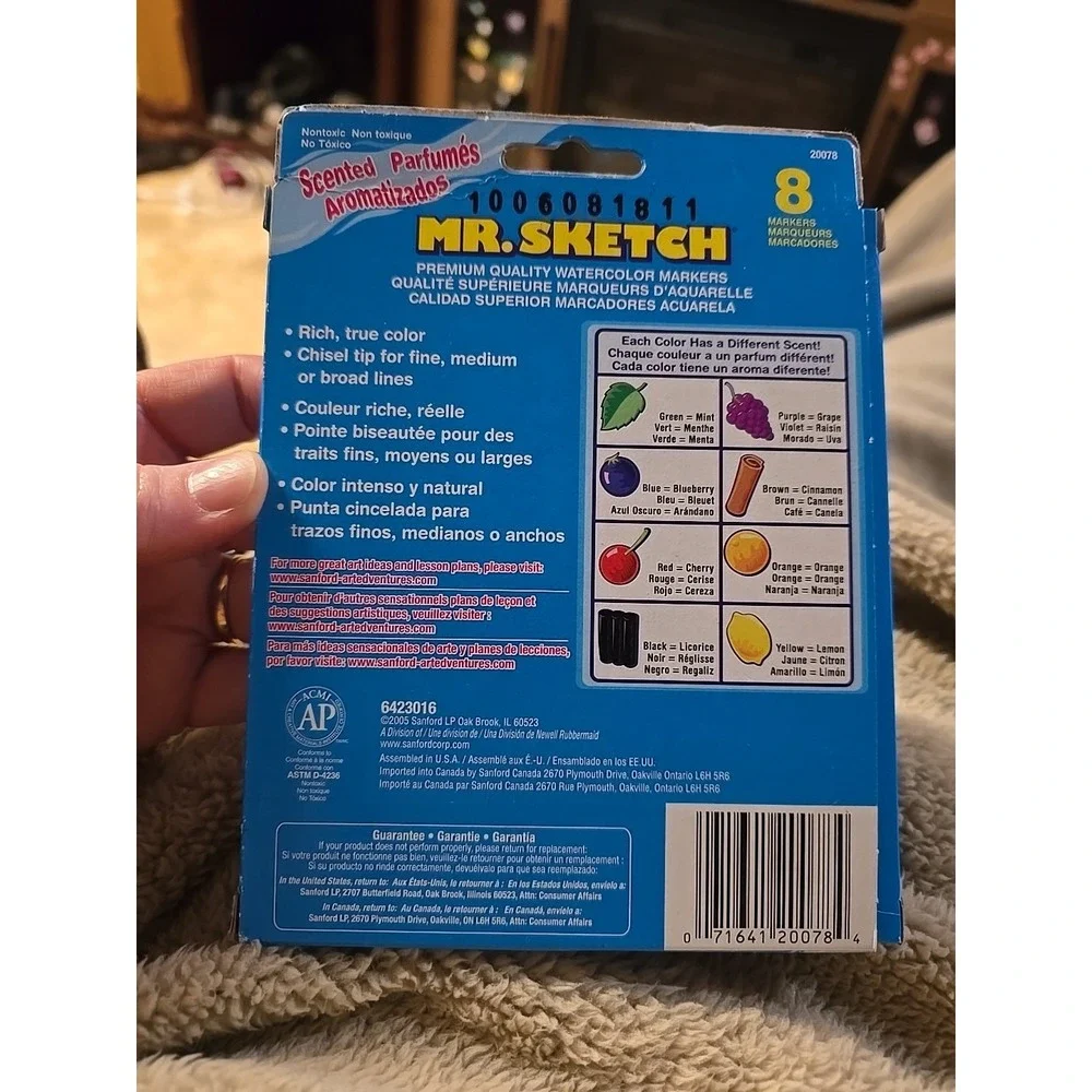 Mr. Sketch 8 Markers Nontoxic Scented NOS 2005 Chiseled 20078 Watercolor Asst.